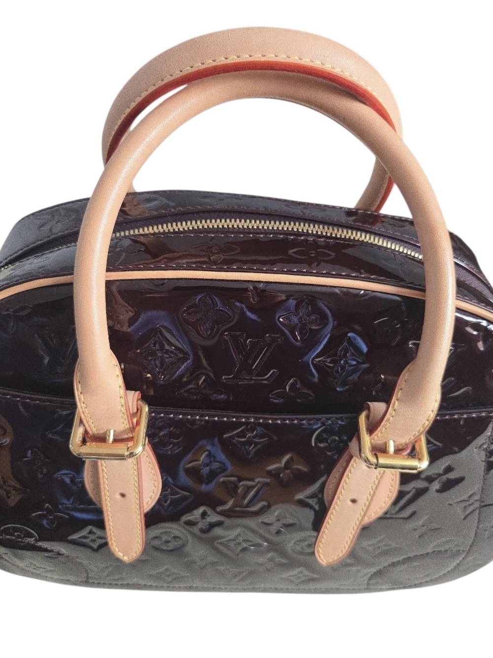 Louis Vuitton Vernis Top-Handle Satchel in Deep Bordeaux and Natural Vachetta - Picture 11 of 12